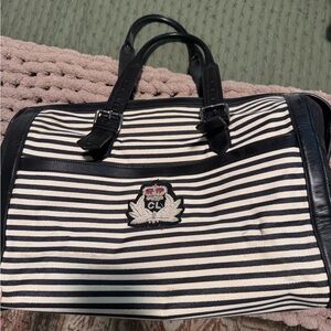 Christian Louboutin Black and White Striped Travel Bag